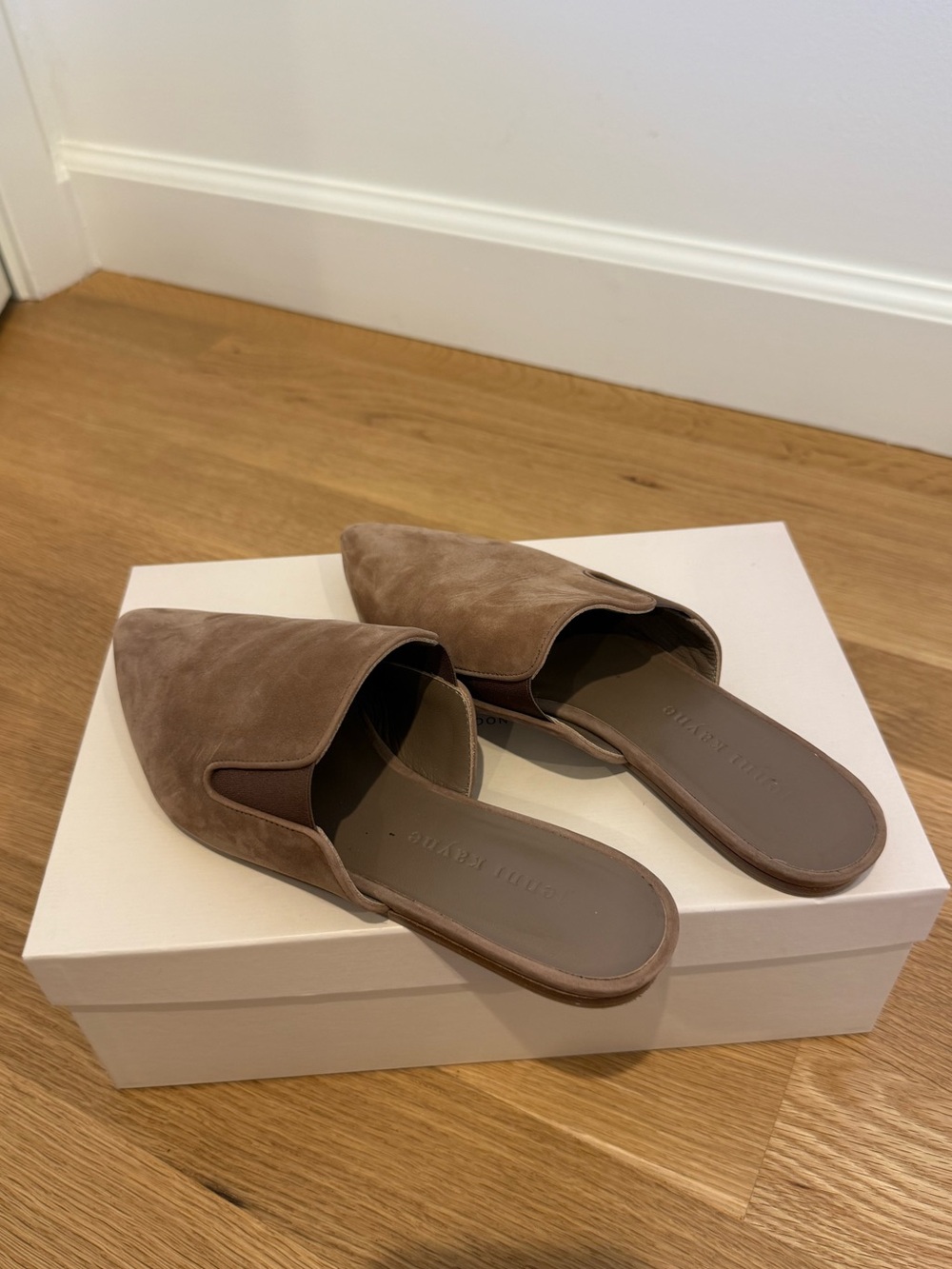 Jenni Kayne Taupe Suede Pointed Toe Mule Flats EU 36
